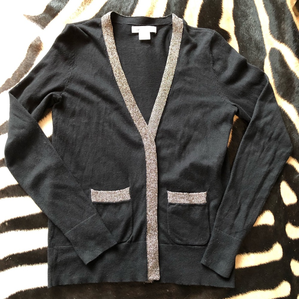 Liz Claiborne Button Up Cardigan W Metallic Accent